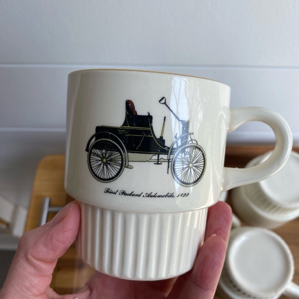Ceramic Antique Car Mugs Vintage Stackable Set Of 5 Collectible Collector Item - Picture 5 of 15